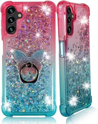 Miniatura 10 de Zase Funda transparente para Samsung A13 5G, purpurina líquida compatible con Galaxy A13 a prueba de golpes, lindas mariposas 3D flotantes, cascada