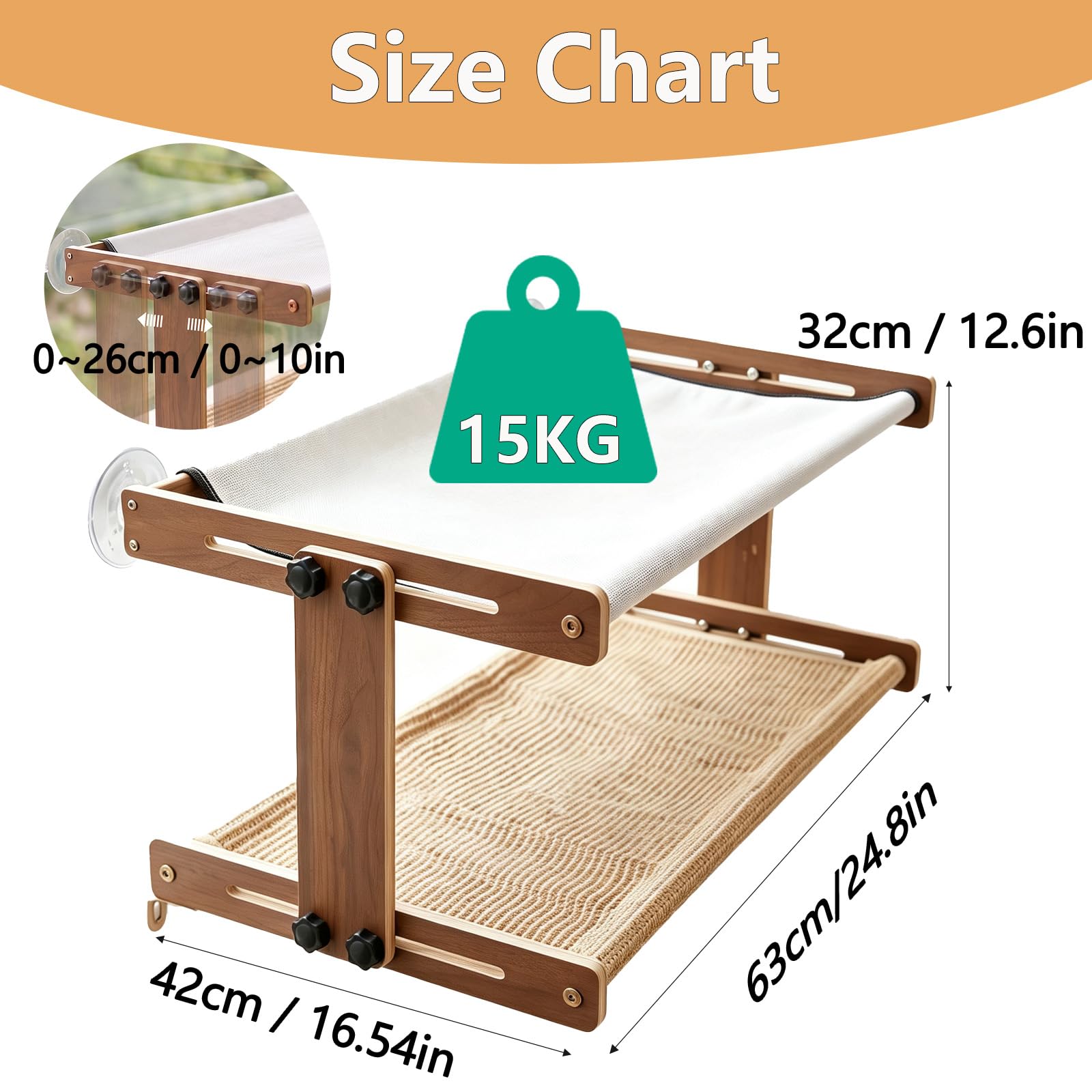 Marchul Amaca a due piani per finestra per gatti, a 2 livelli, con superficie rimovibile in sisal, struttura in legno robusto, letto a ventosa per gatti multipli