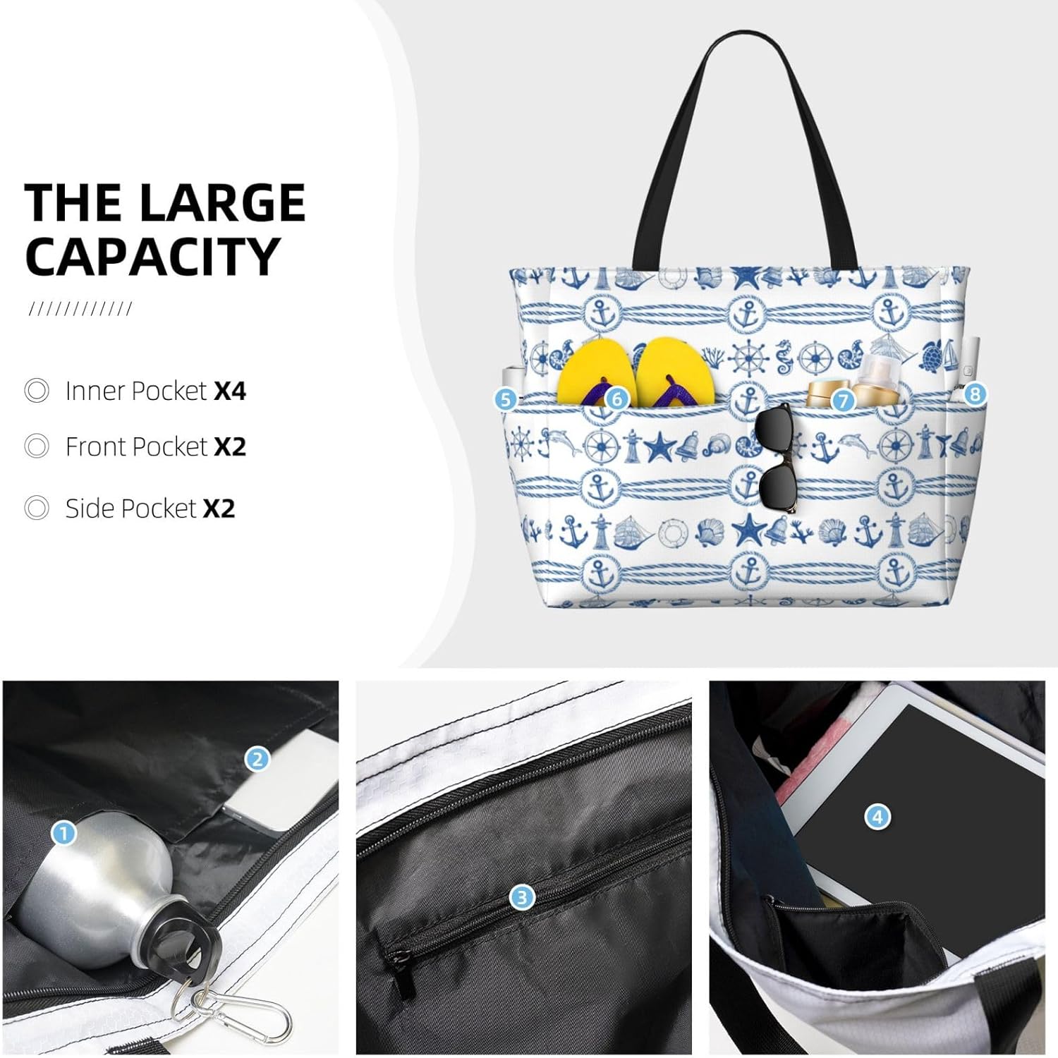 Large Beach Bag for Women Waterproof Foldable Travel Shoulder Tote Bag with Pocket for Weekender Pool Vacation - Image 5