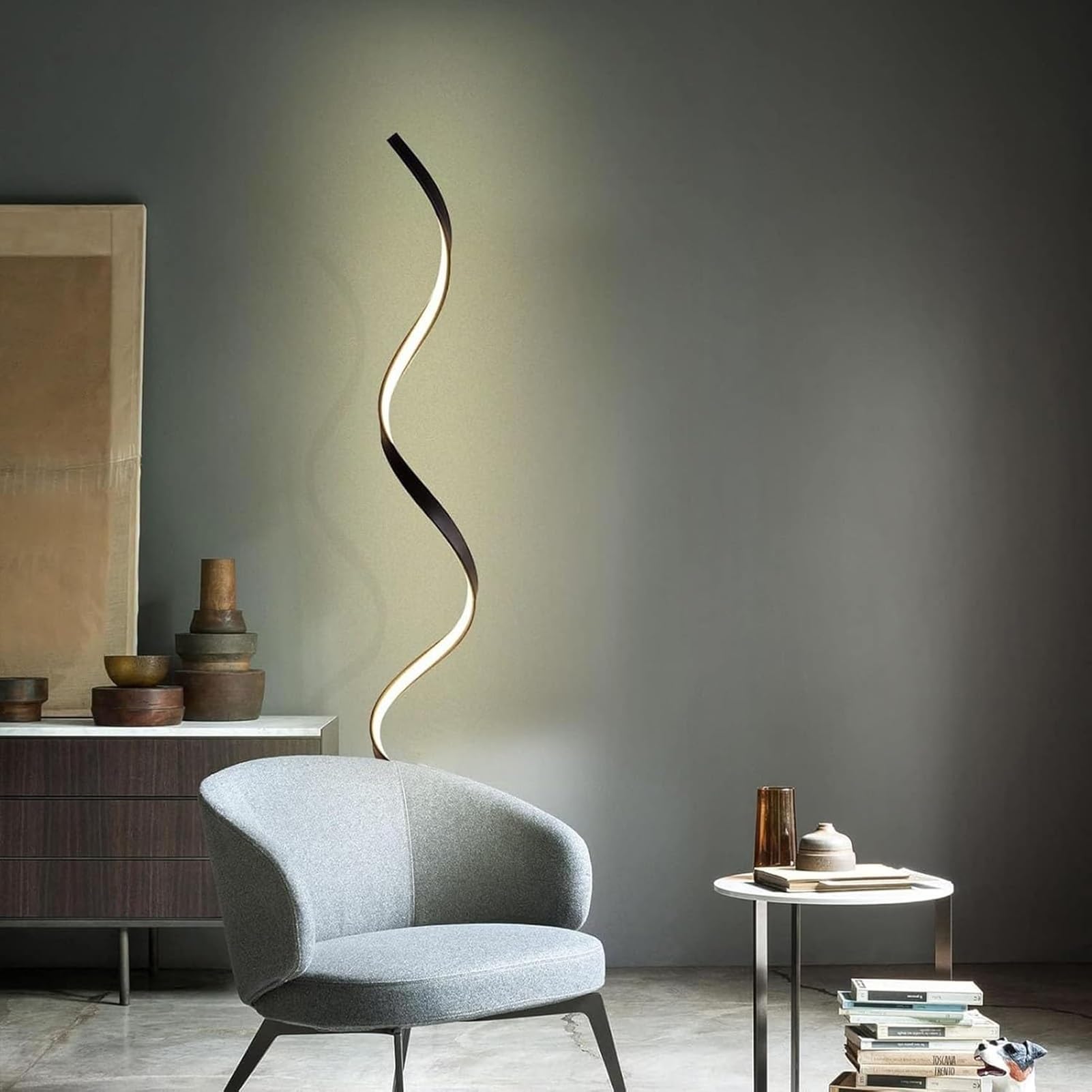 Curve Spotlight - Moderno A Bertikal Nga Espiral A Lampara Ti Suelo, 3 A Temperatura Ti Kolor Dimmable A Lawag Ti Suli, Salas Sofa Background Wall Atmosphere Decor(Black)