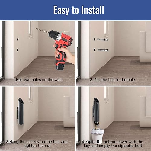 Miniatura 3 de Receptáculo de tope de cigarrillo montado en la pared. Recipiente de eliminación de cigarrillos, lata de cigarrillos para exteriores, mantiene tu