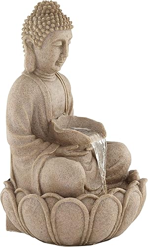 Miniatura 8 de John Timberland Fuente de agua Zen para exteriores con luz LED de 22 pulgadas de alto, piedra arenisca sintética, decoración de meditación para