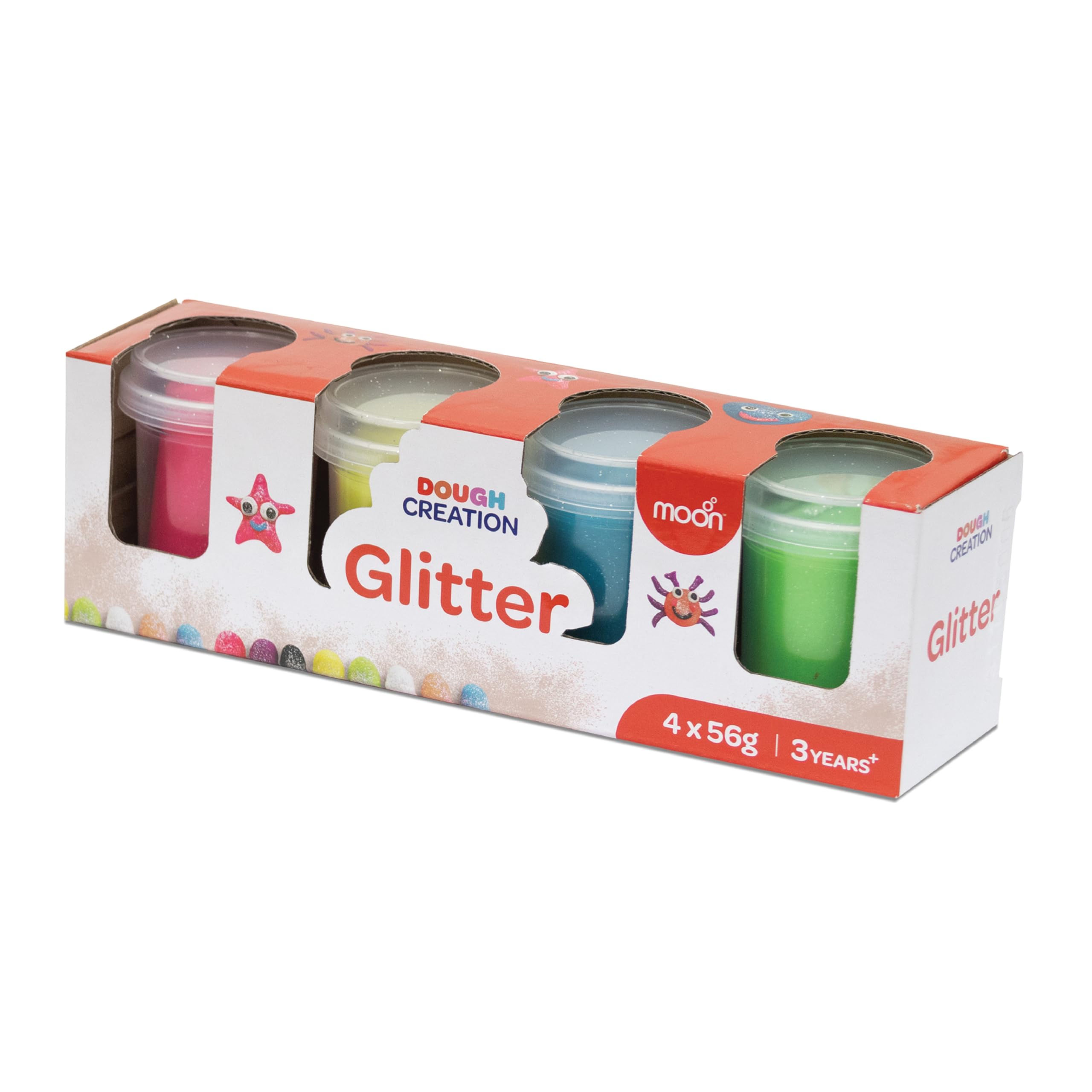 The Moon brandGlitter Dough Creations Set of 4 – Assorted Playdough for Kids – Non-Toxic Modeling Clay Arts and Crafts for 3+ Years – Multi Color DIY Clay Toys for Gifting & Birthday Party – 4 x 56g