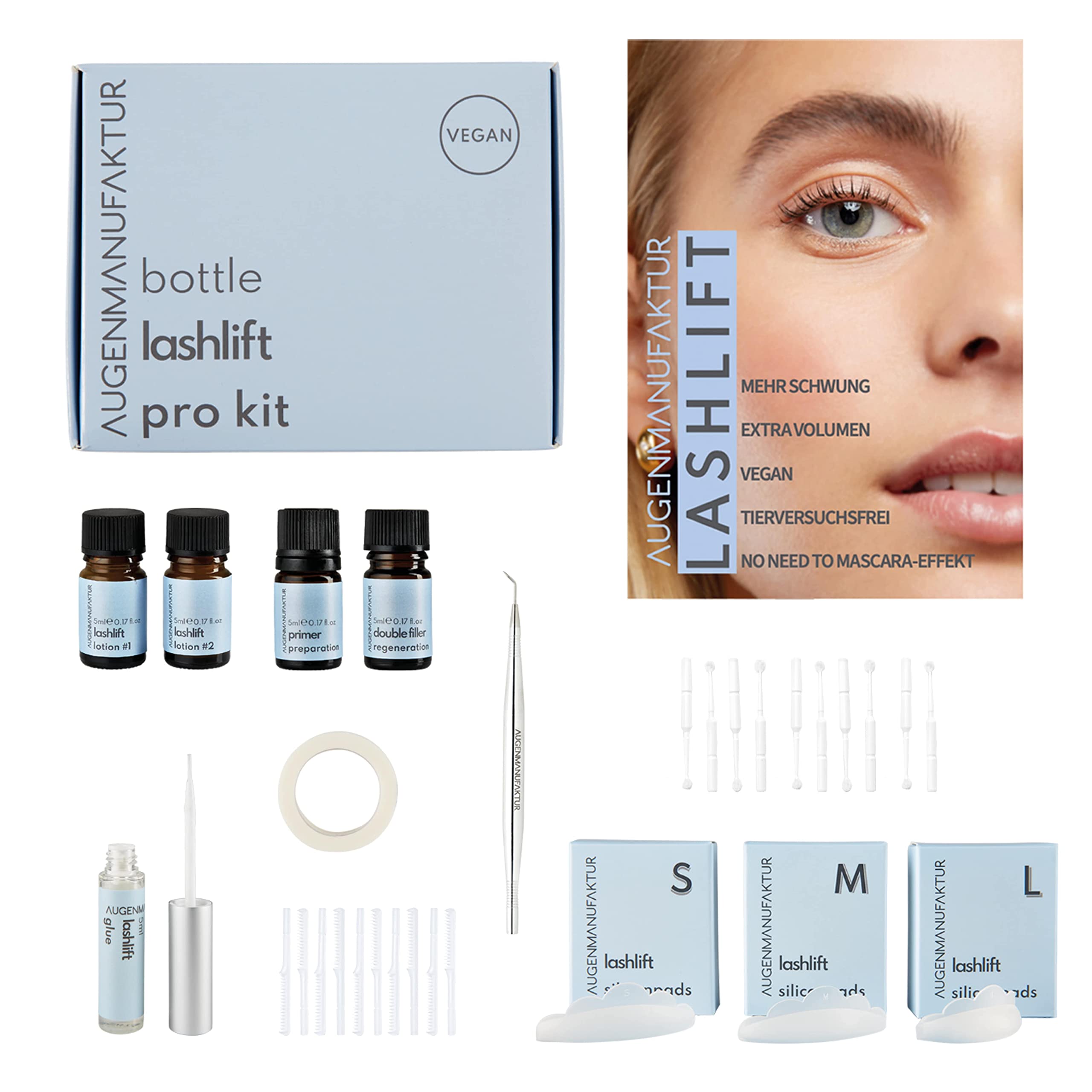 Augenmanufaktur Kit Rehaussement de Cils - Lashlift Pro Kit Flacon professionnel pour des cils naturels longs et volumineux