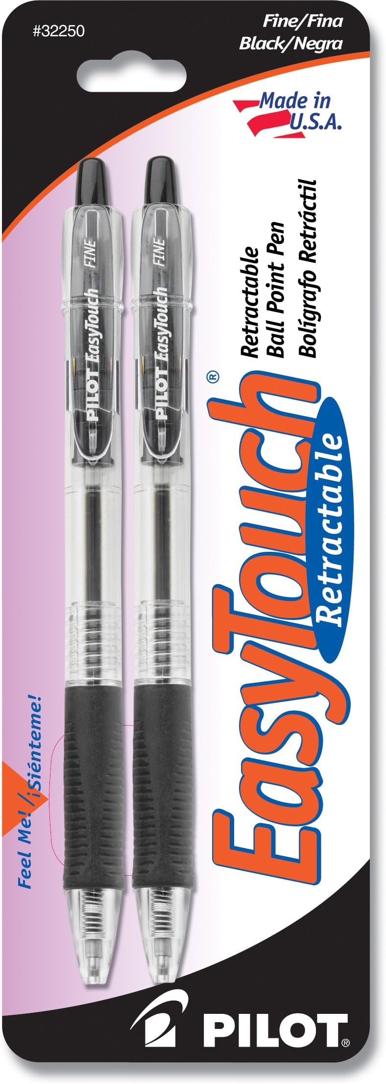 EasyTouch Retractable Ball Point Pens, Fine Point, Black Ink, 2-Pack (32250)