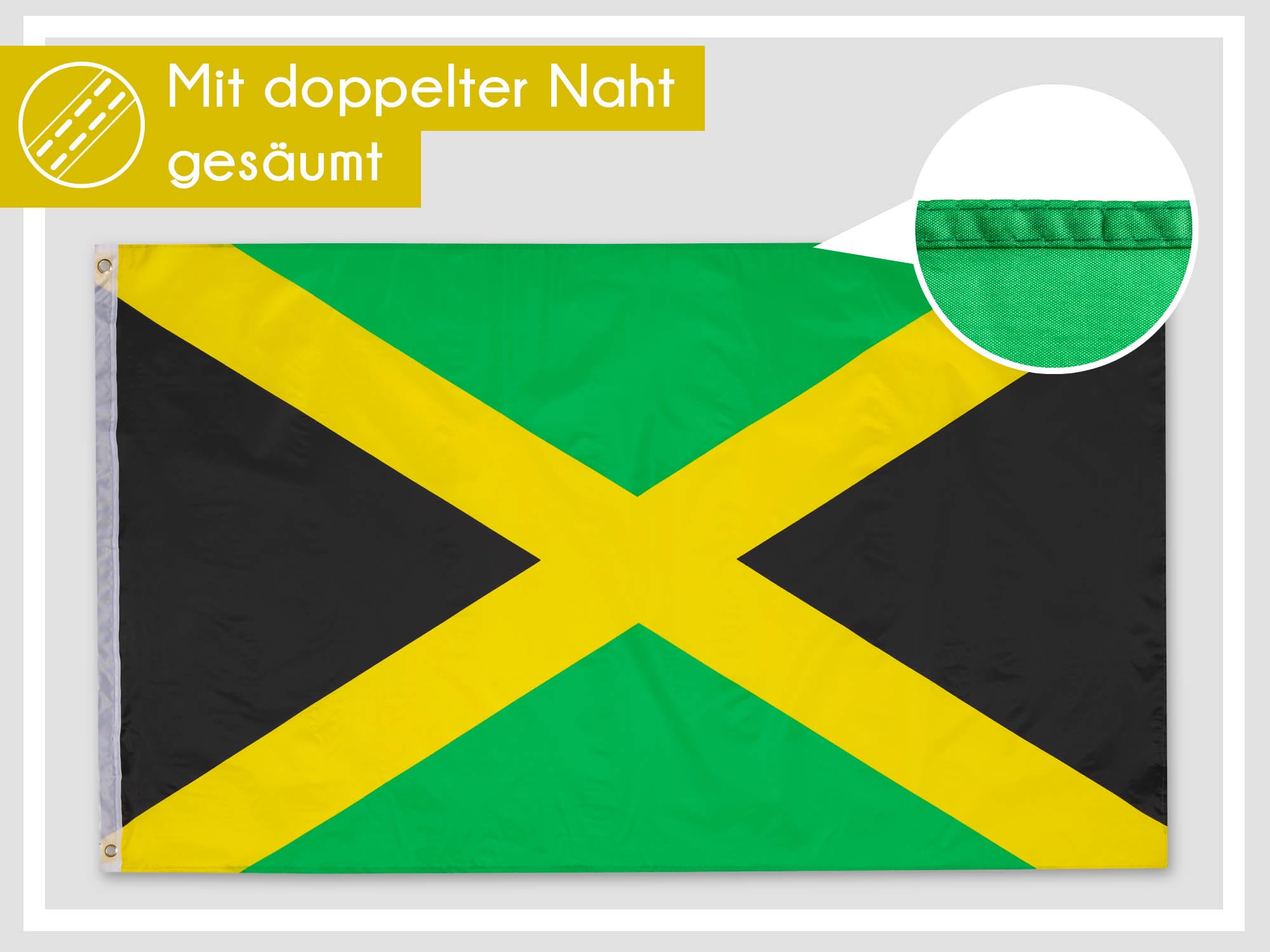 PHENO FLAGS Jamaica flag - Jamaican flag 90 x 150 cm with brass eyelets - durable flag for flagpole - 100% polyester - Image 2
