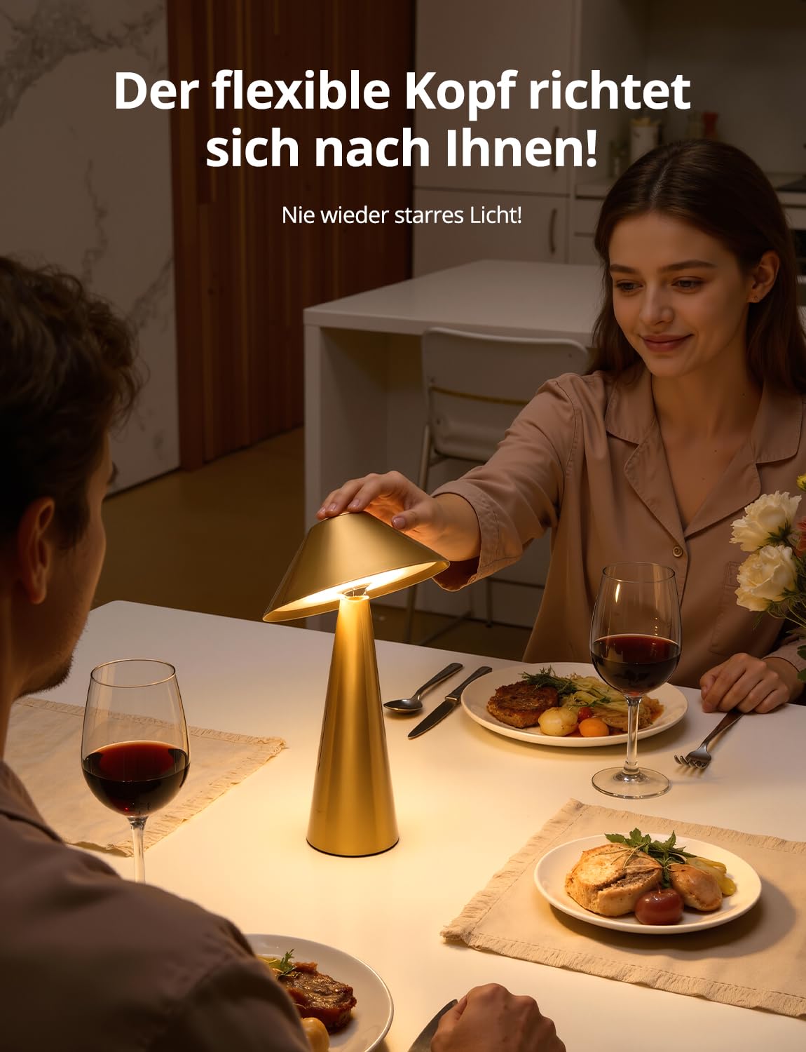 BOJIM Gold LED Tischlampe Kabellos Akku USB Aufladbar, Touch Dimmbare Tischleuchten mit Magnet Outdoor IP54 Wasserdicht, Schreibtischleuchte Ohne Kabel Lampenkopf Drehbar für Balkon Table, Indoor