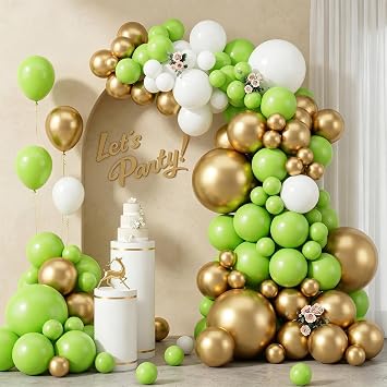 103pcs Lime Green and Gold Balloon Garland Arch Kit, 18/12/10/5 Inch