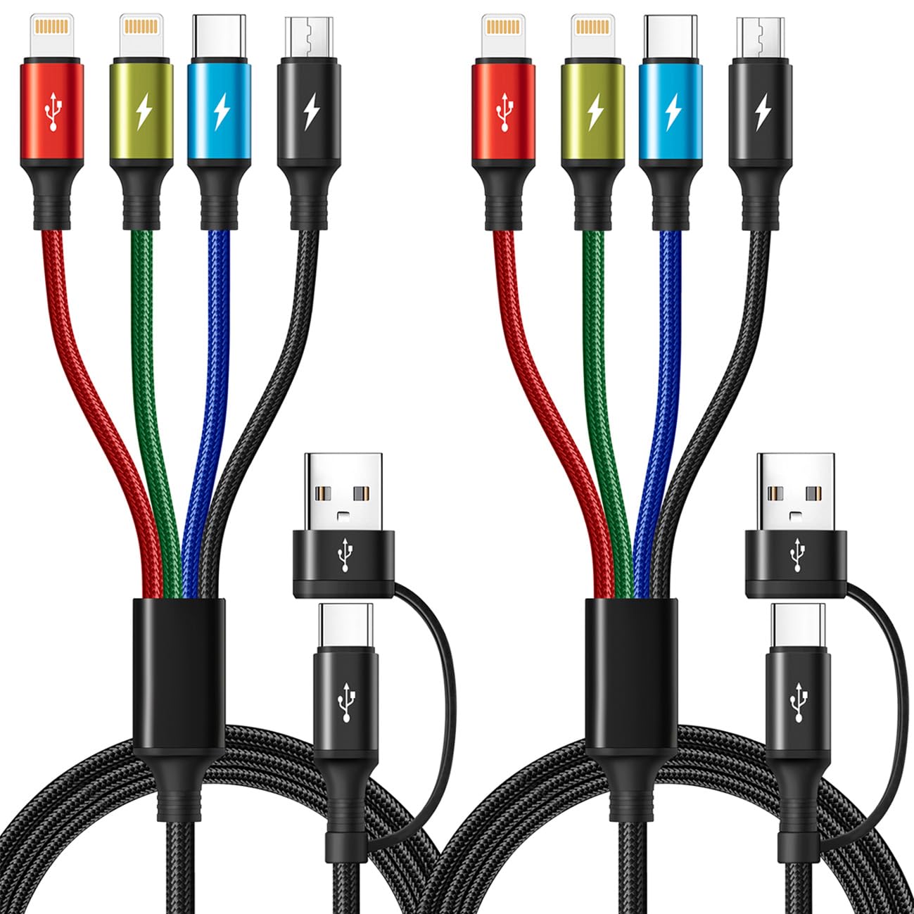 6 in 1 Multiple Charging Cable, 2Pack 6Ft Multi Chargers Cord for All Devices Braided USB A/C to Lightning/Type C/Micro USB Ports Universal Charger Cable for iPhone Series/Samsung/Tablets/PS and More 1.8m 2