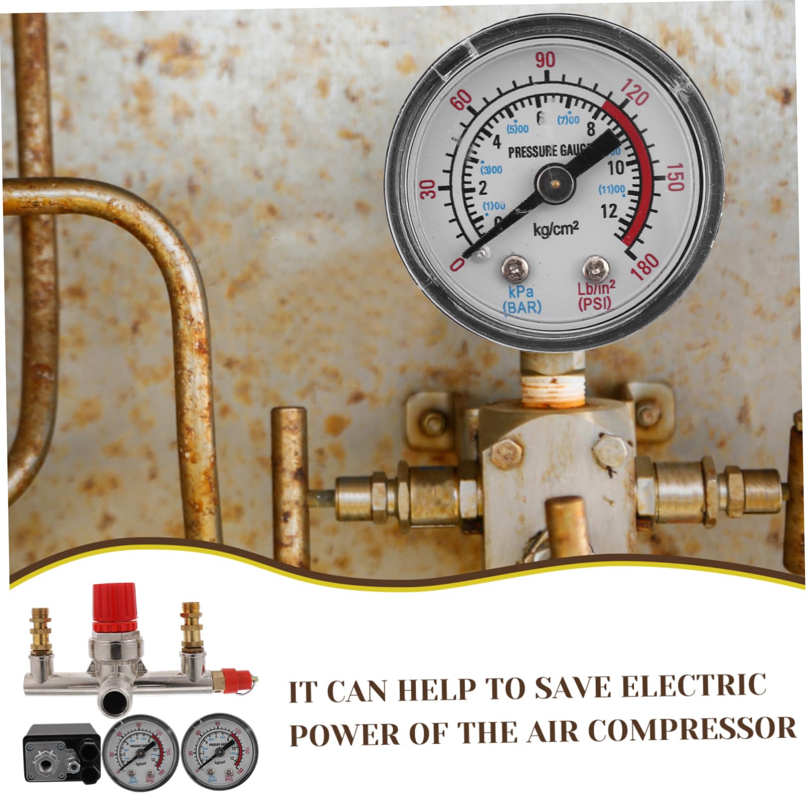 Pressostato per Compressore Aria con Manometri Regolatore 175psi | Interruttore di Controllo Pressione, 16a, Metallo e Plastica, per Compressore Aria
