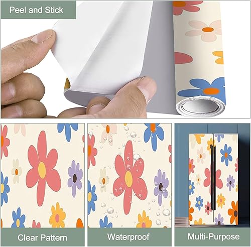 Miniatura 4 de Adhesivo de vinilo autoadhesivo para refrigerador, diseño floral de los años 70, diseño de margaritas groovy, estilo retro, estilo ingenuo, puerta