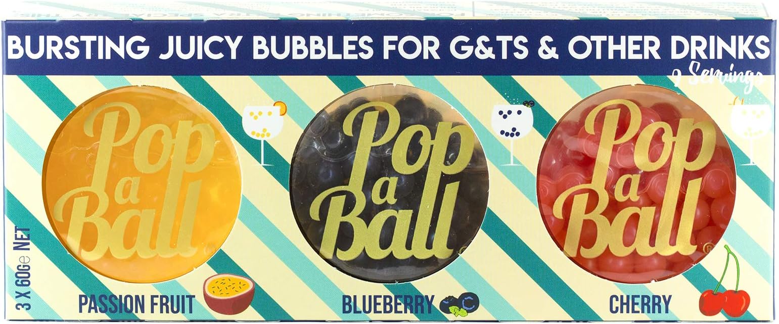 Popaball Bursting Bubbles for Gin 3 x 60 Grams | Prosecco, Gin, Mocktail & Cocktail Making Gifts | Gift Set Ideas for Her, Hampers & Hen Parties