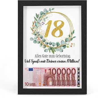 18th Birthday Money Gift Funny Gifts for 18th Birthday Boy Girl Creative Money Gift Packaging First Million Birthday Gift Picture Frame DIN A4