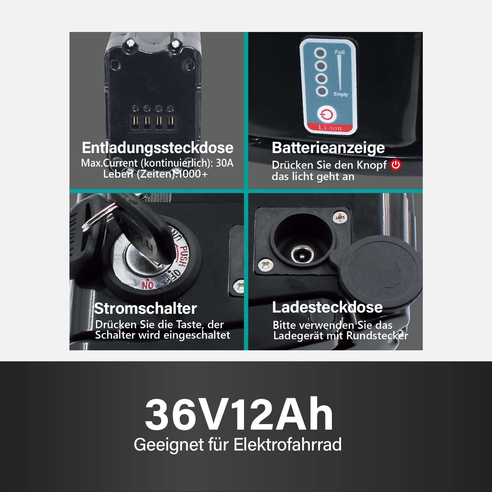Con ricaricabile 36V 12Ah E-Bike Akku Li-Ion Electrofahrrad Whitebait Form per Aldi Prophet MiFa Trio Samsung Zhenlong Phylion UVM