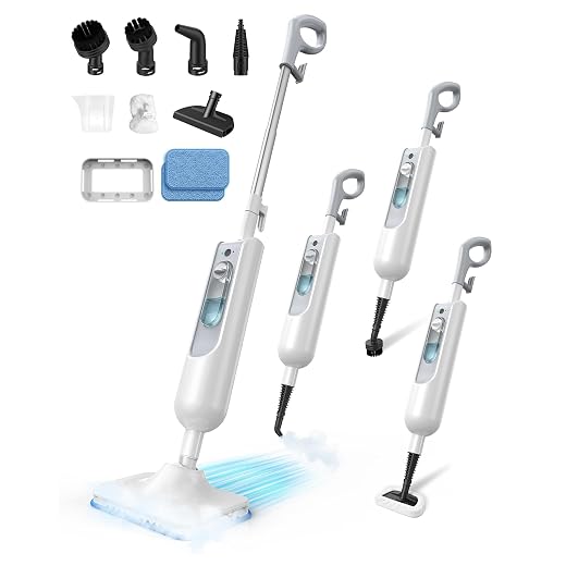 Steam Mop,12-in-1 Floor Steamer Mop,15s Fast Heat Up,15.6FT Cord,Handheld Detachable Steam Cleaner,360ML Tank Steam Mop for Hardwood Floors,Tile,Clothes,Carpet,Hair,White