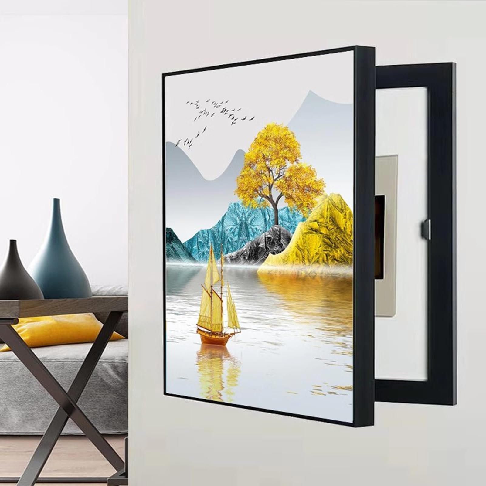Copertura del Quadro Elettrico Decorativa, Dipinti Decorativi Che Bloccano Le Pareti, per la Decorazione Murale Hotel Fai da Te (B,45x55cm)