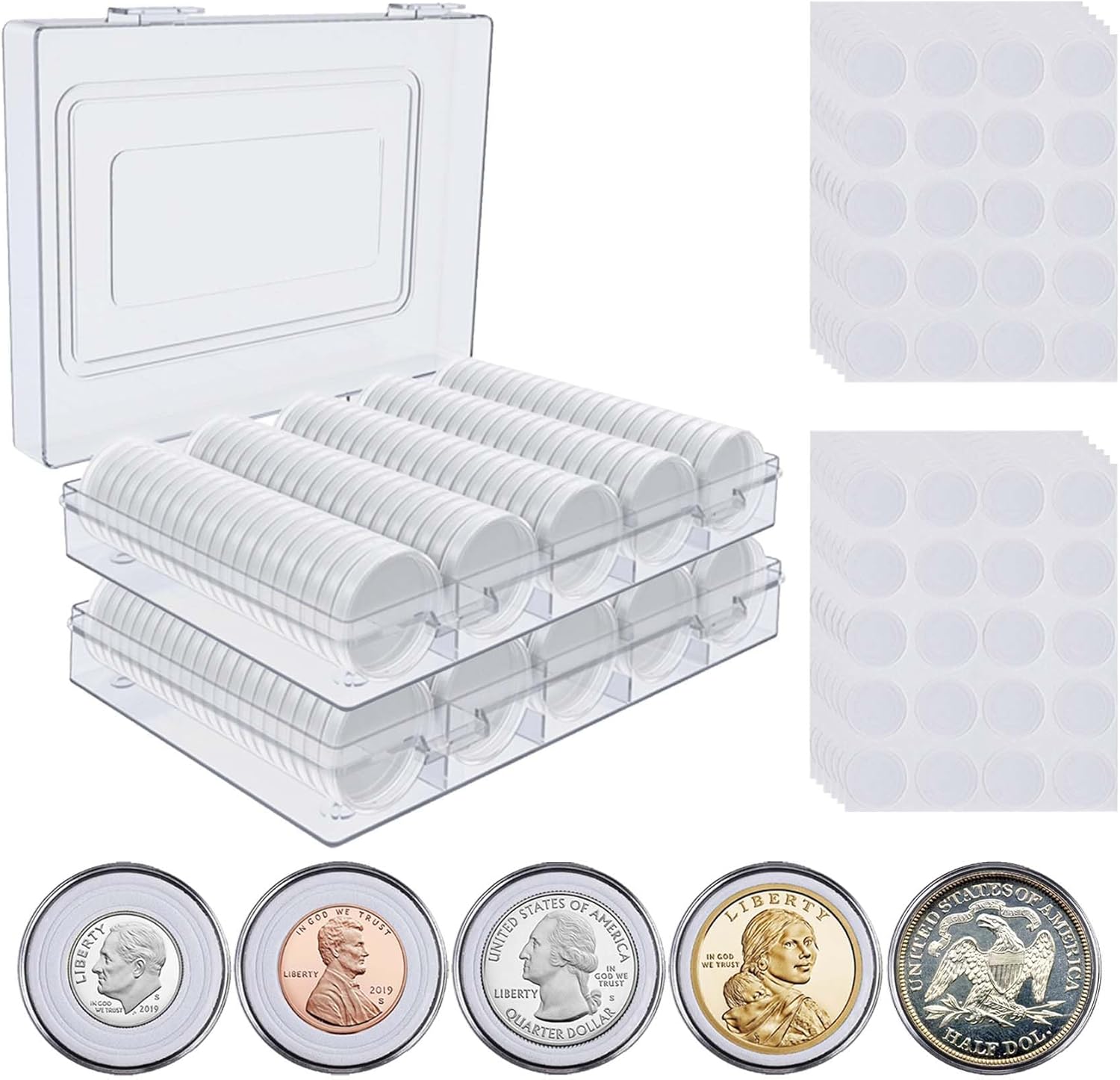 240 Pcs 30mm Coin Capsules Holder with Foam Gasket and Plastic Storage Organizer Box, 5 Sizes (17/20/25/27/30mm) Coins Collector Case Protector for Coin Collection Supplies