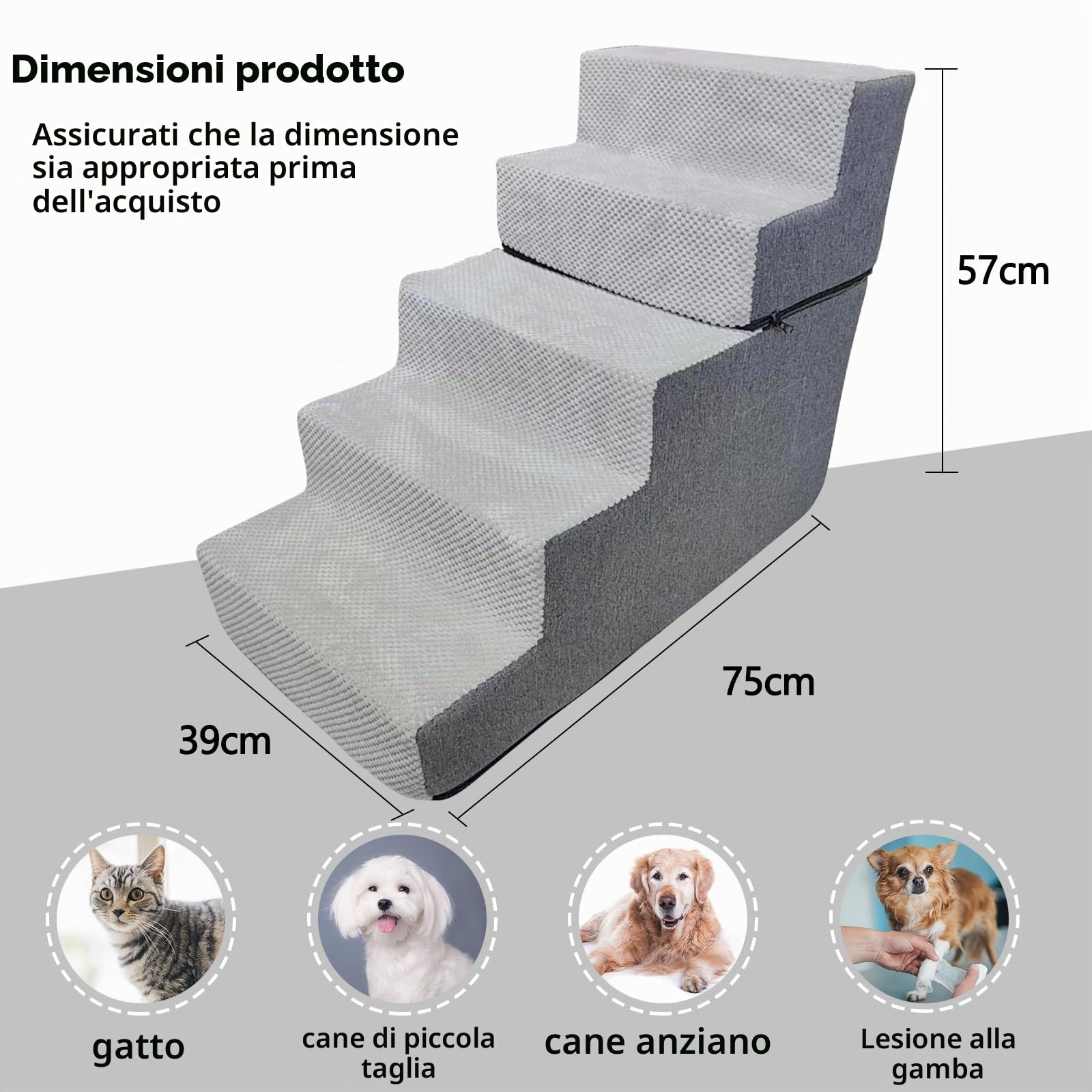 Galatée Scale Per Animali Domestici, Gradini Per Cani e Gatti Di Piccola Taglia, Rampa Antiscivolo, Scale Per Letti Alti e Divani, Fodera Lavabile Rimovibile (5 Passaggi)