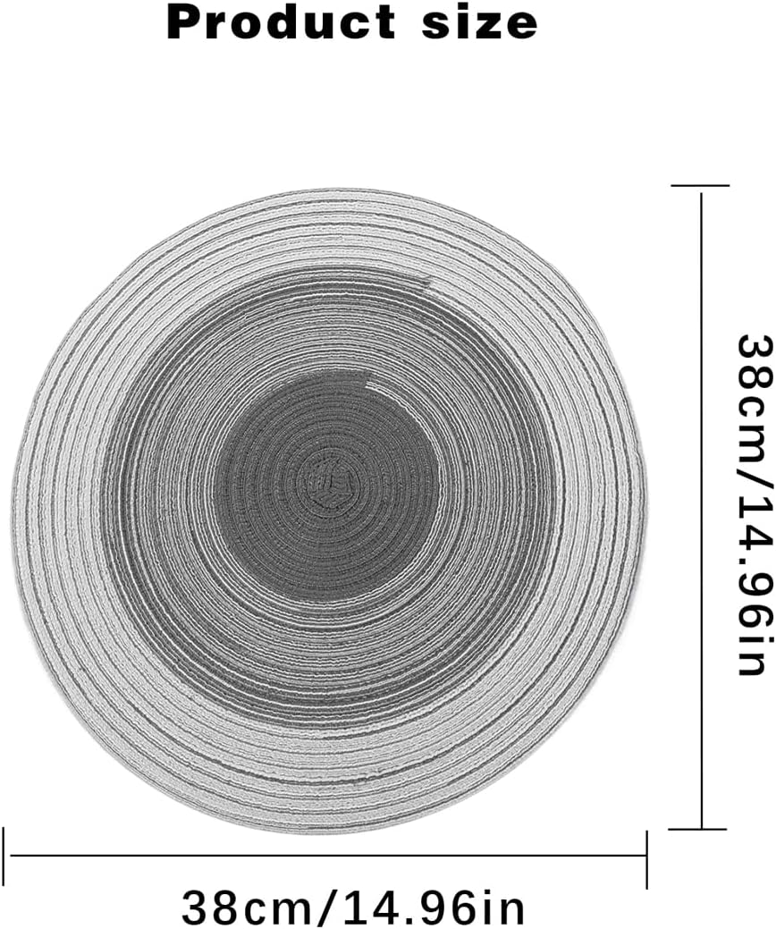 15-Inch Luxurious Vintage Round Woven Placemat | Heat-Resistant Polyester Dining Mat, Anti-Slip for Elegant Table Decor (8, Grey)