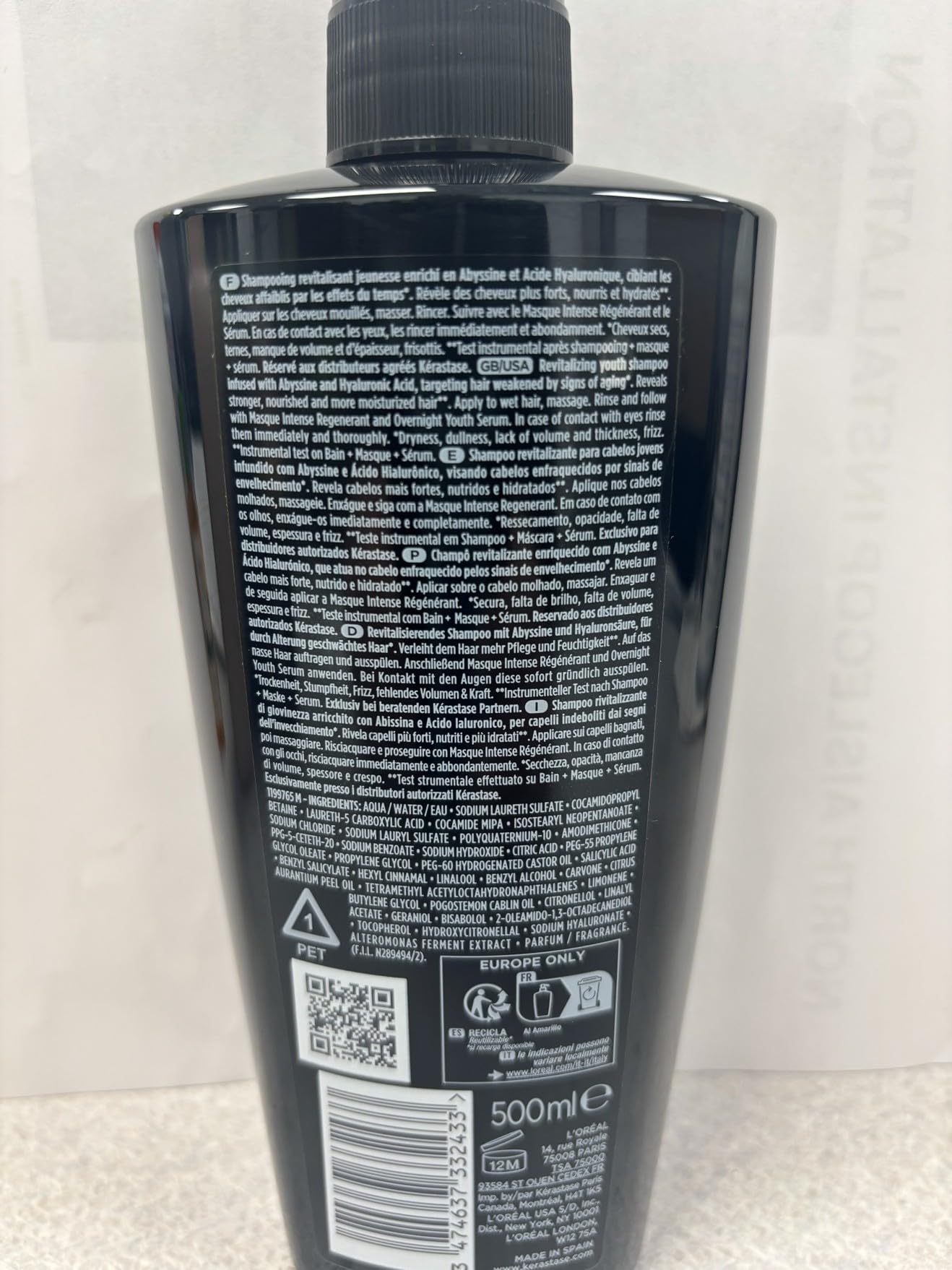 Kérastase Chronologiste Bain Régénérant Shampoo Rivitalizzante, Capelli Più Forti e Luminosi, con Acido Ialuronico, Abyssine e Vitamina E, Per Tutti i Tipi di Capelli, 500ml