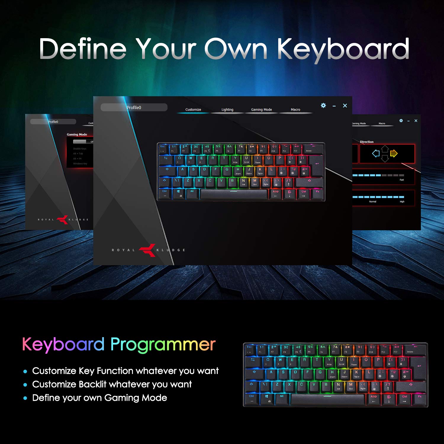 RK ROYAL KLUDGE RK61 60 2.4Ghz Wireless/Bluetooth/Wired Mechanical