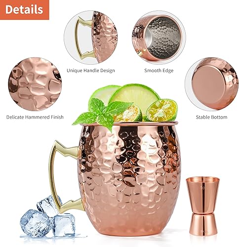 Miniatura 18 de Moscow Mule - Juego de 4 tazas de cobre martillado de 16 onzas con forro de acero inoxidable 304 y asas de latón dorado, para bebidas frías