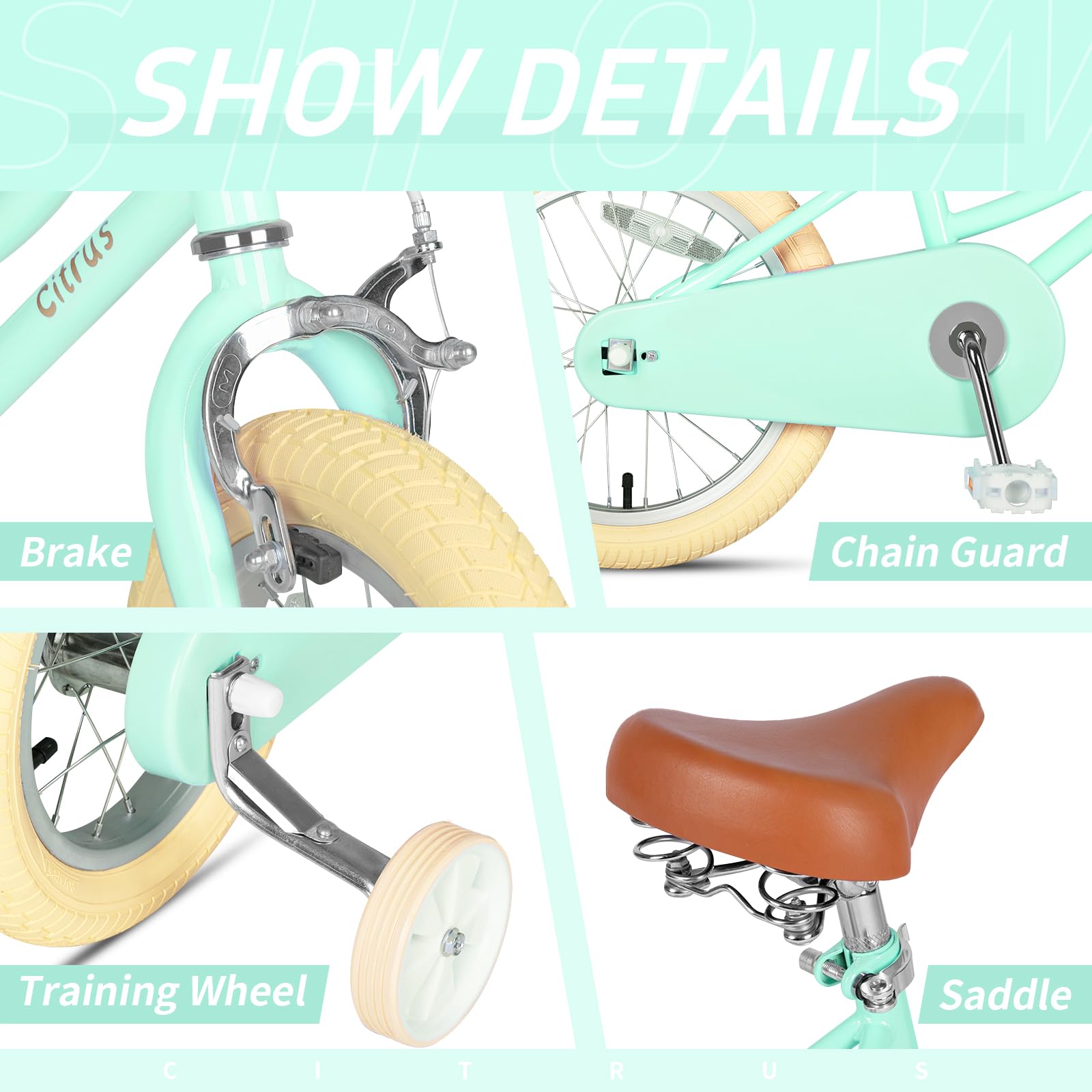 vollsch 16 Inch Little Kids Bike for Age 7-15 Years Old Girls Toddlers Retro Vintage Style Bicycles with Basket Training Wheels and Bell, Mint Green