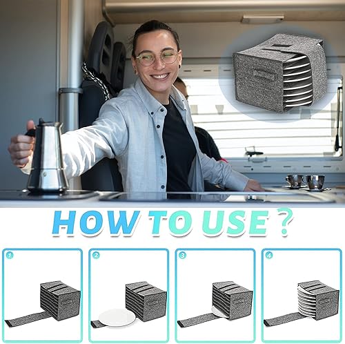 Miniatura 5 de Contenedores de almacenamiento de placa de fieltro para caravana, bolsa de soporte de platos de camping para 8 platos, bolsa de fieltro de