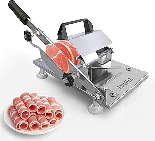 ZOMAT Manual Meat Slicer for Home – Stainless Steel Frozen Meat Cutter with Extra Blade – Adjustable Thickness – Heavy Duty Handheld Slicer for Hot Pot, BBQ, Deli