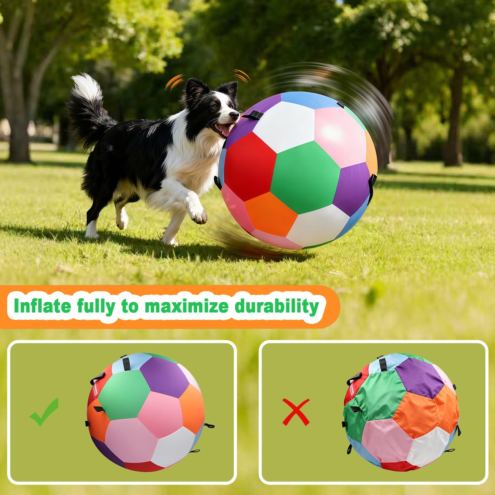 Herding Balls für Hunde, 63,5 cm, Herding Ball für australischen Schäferhund, Outdoor-Hundeball für Bewegung und geistige Stimulation, interaktives Hundespielzeug mit Gurtband, bunt