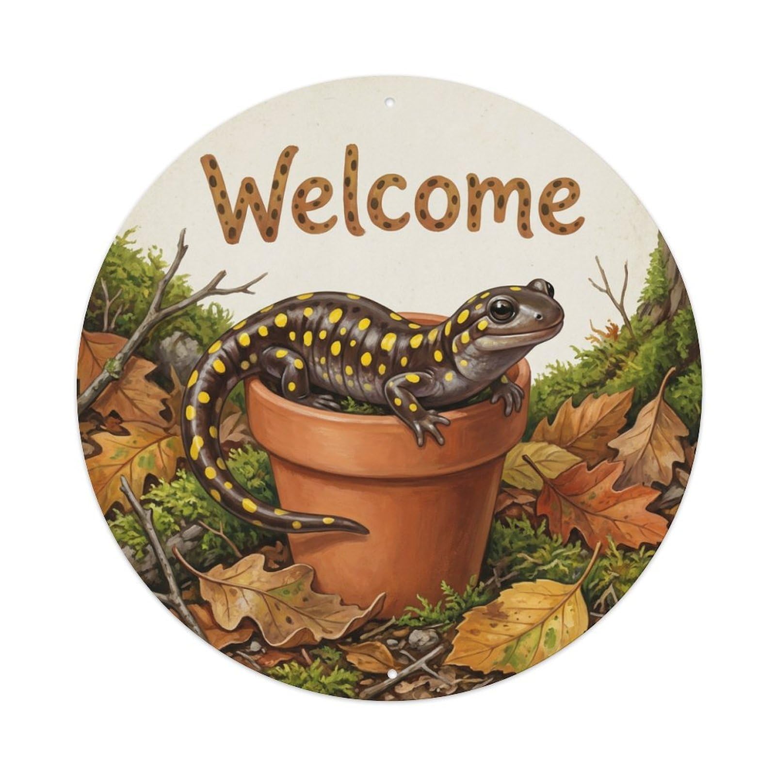 Welcome Salamander Forest Floor Metal Tin Sign