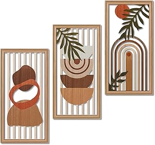 Putuo Decor Lot de 3 décorations murales Modernes Style bohème, Panneaux géométriques Tons Terracotta Beige, déco Salon Chambre entrée Couloir, Ambiance scandinave Minimaliste, avec Patins Silicone