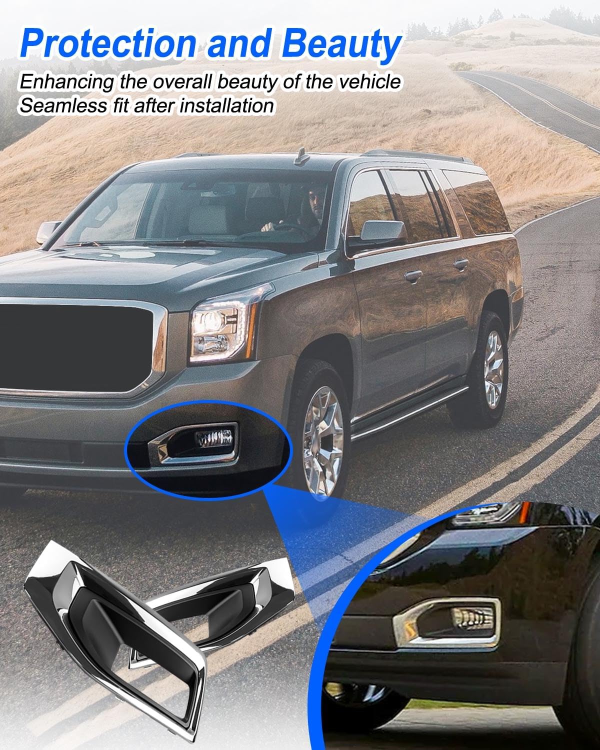TIKSCIENCE Fog Light Covers Bezel Fit for GMC Yukon Yukon XL 2015-2020 Replace GM1038187 22936426 22936427 GM1039187, Front Driving Bumper Fog Lamp Trim Cover Chrome, 1 Pair