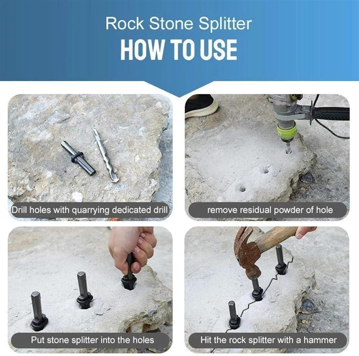 1/5PCS Stone Splitting Tool Stone Splitter Metal Plug Wedges Concrete Rock Splitters Hand Tool 14/16/18mm Stone Chopper Chisels(16mm5pcs)