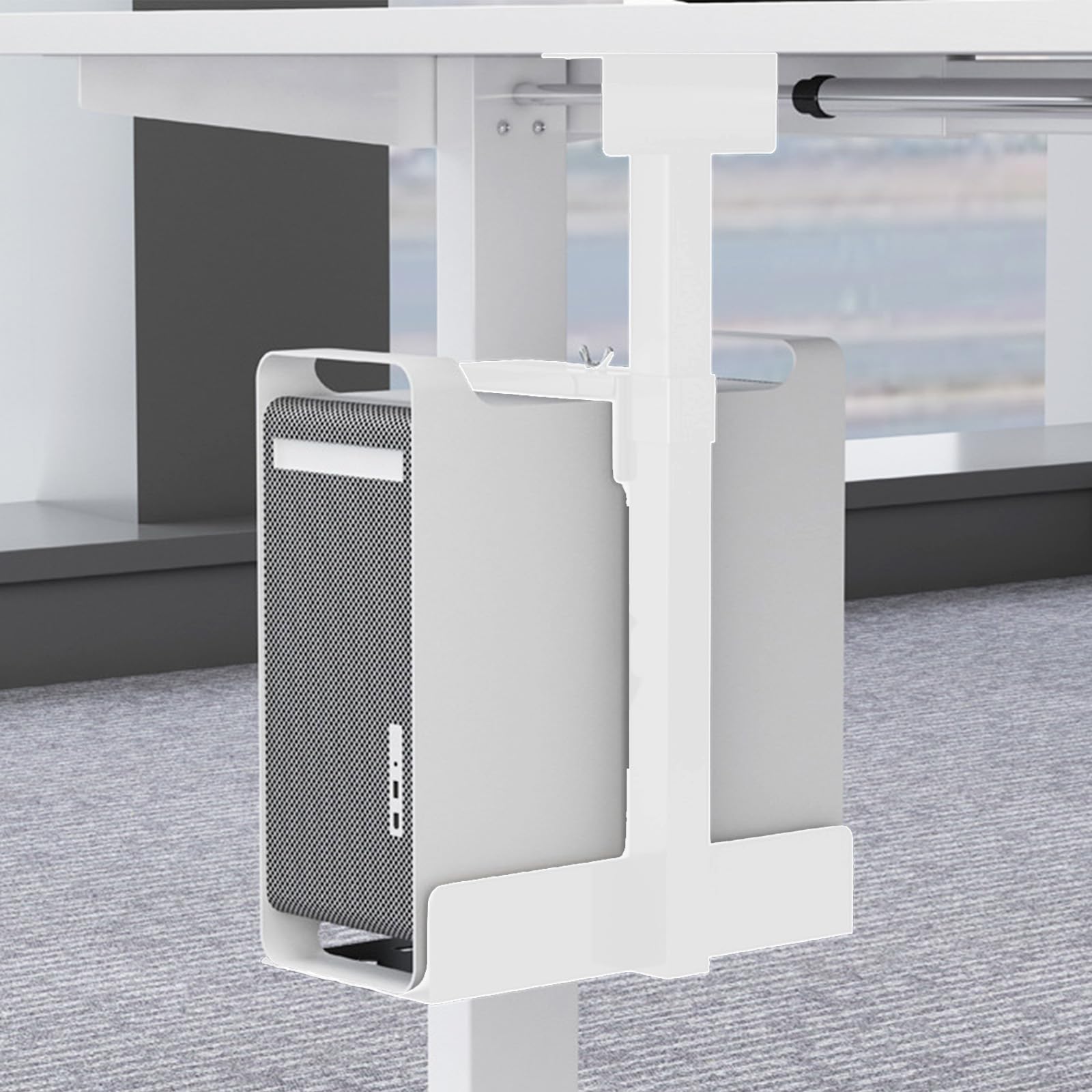 Soporte para Pc Debajo del Escritorio, Soporte para Torre De Pc Soportes para Computadora Colgante Ahorro De Espacio Altura Y Ancho Ajustables Blanco