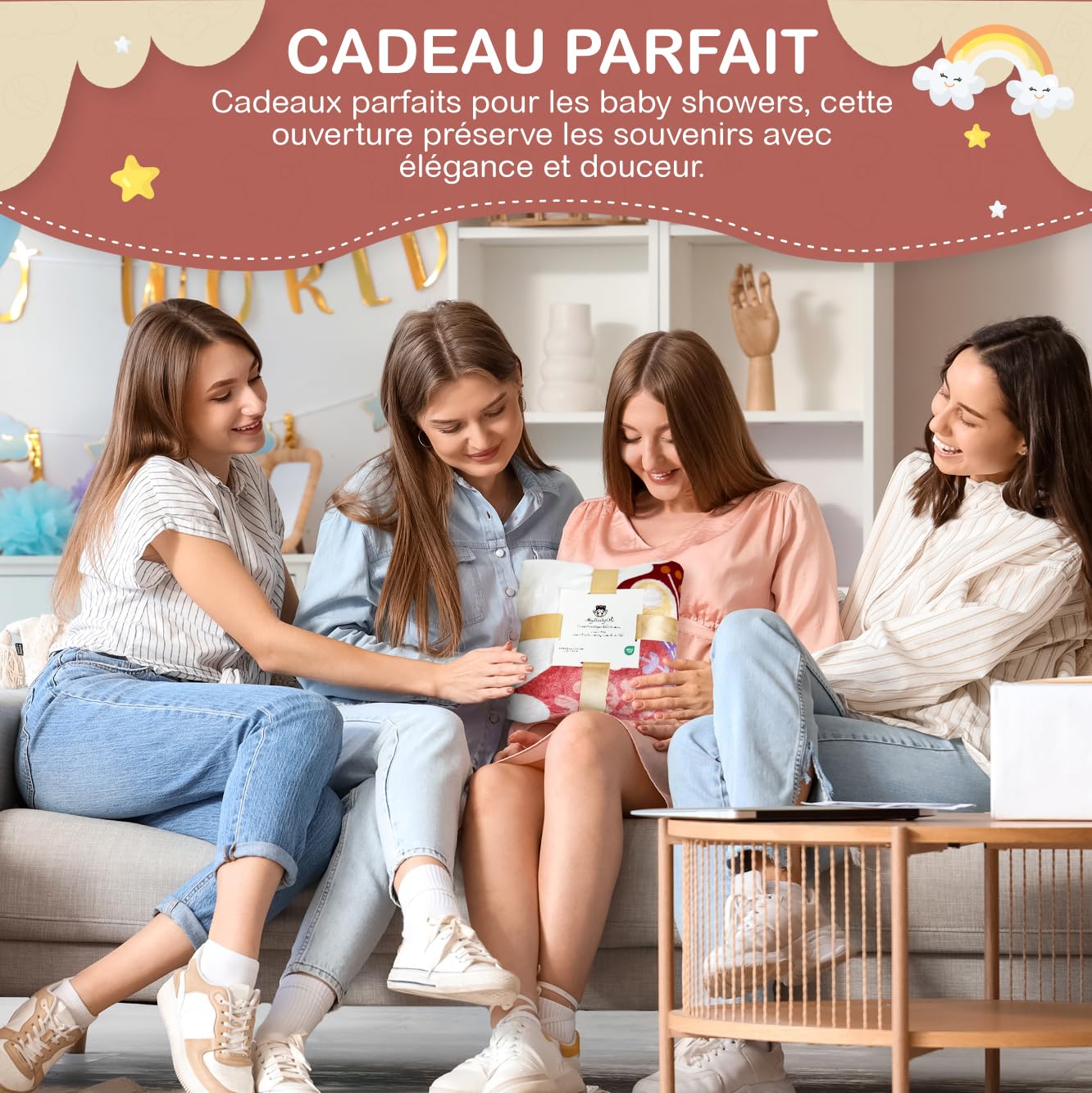 Couverture Etape Bébé en Français- Tapis Photo Bebe Rond 12 Mois Fille, Garçon- Unisexe Papillon Tapis Bebe Mois- Cadeau Naissance Baby-Shower Future Maman+ Carte Bois Personnalisé. (Rose)