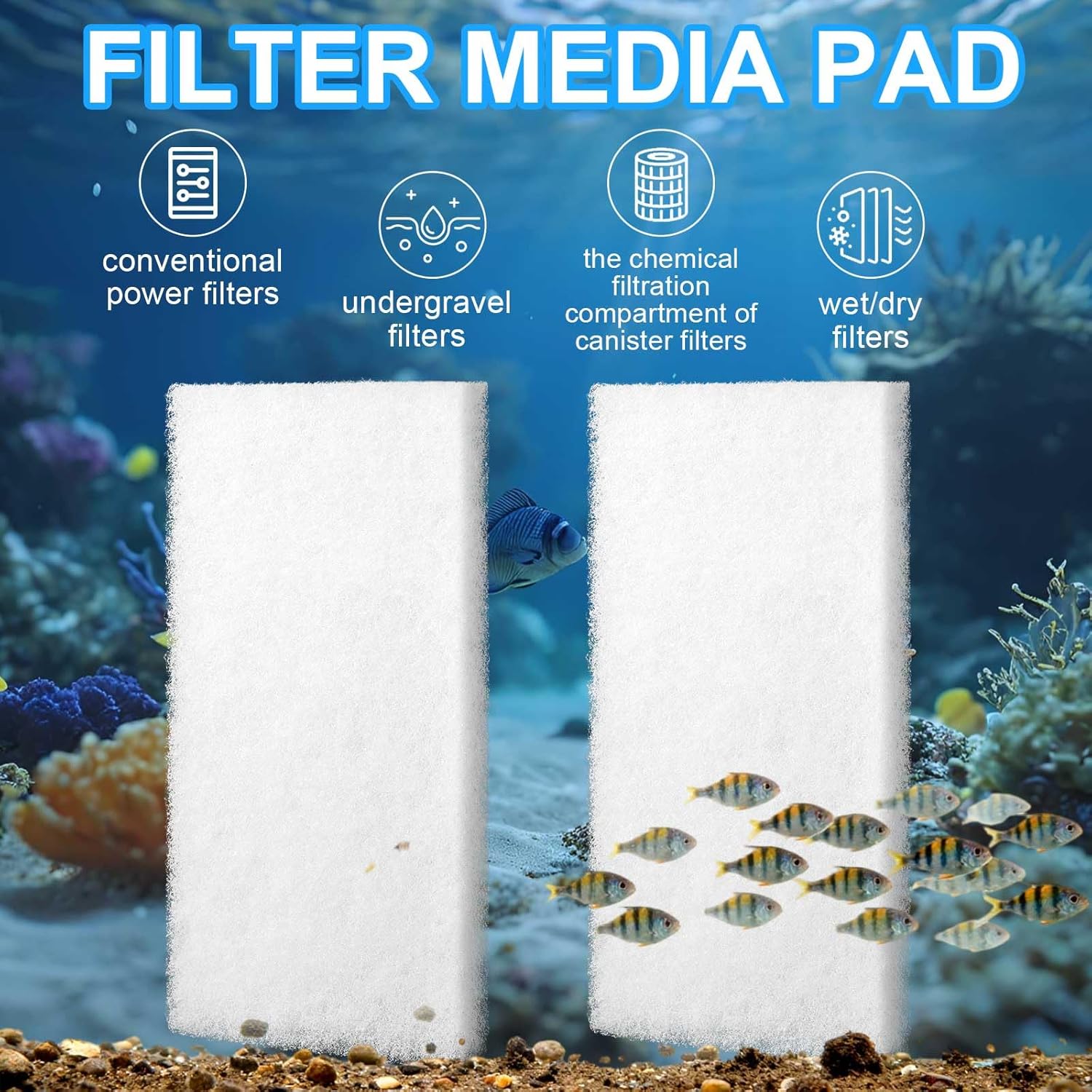 12 Pack Filter Pads for Aquarium Fish Tanks, Aquarium Polyethylene Media Pads