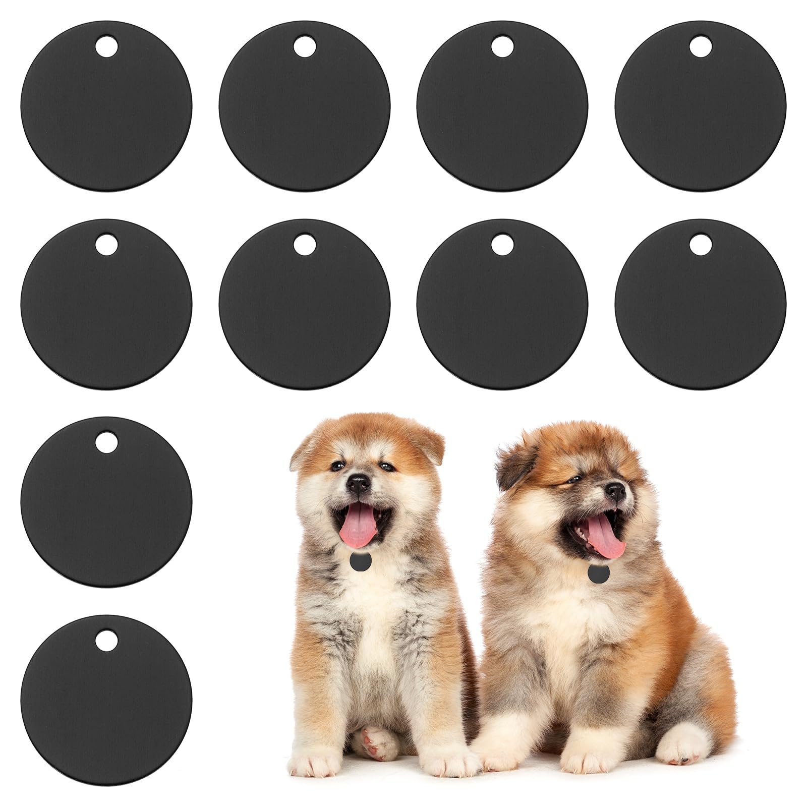 PATIKIL 30mm Blanks Dog Pet Tags, 10Pcs Round Aluminum Blanks Engraving Tags for Carving Names Phone Numbers or Other Information Pendants, Black