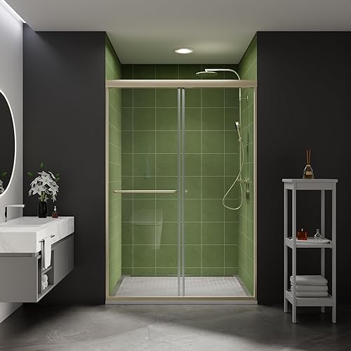 Puerta de ducha deslizante sin marco de 44-48 pulgadas de ancho x 70 pulgadas de alto, puerta de ducha deslizante con vidrio templado SGCC