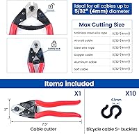 Vista 2 de Muzata Cortador de cables de acero inoxidable resistente, cortador de cuerda de alambre de hasta 5/32 pulgadas para barandillas de cubierta, valla