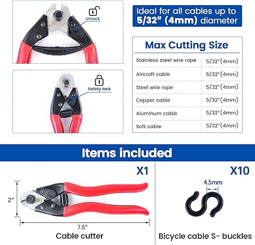 Miniatura 2 de Muzata Cortador de cables de acero inoxidable resistente, cortador de cuerda de alambre de hasta 532 pulgadas para barandillas de cubierta, valla de