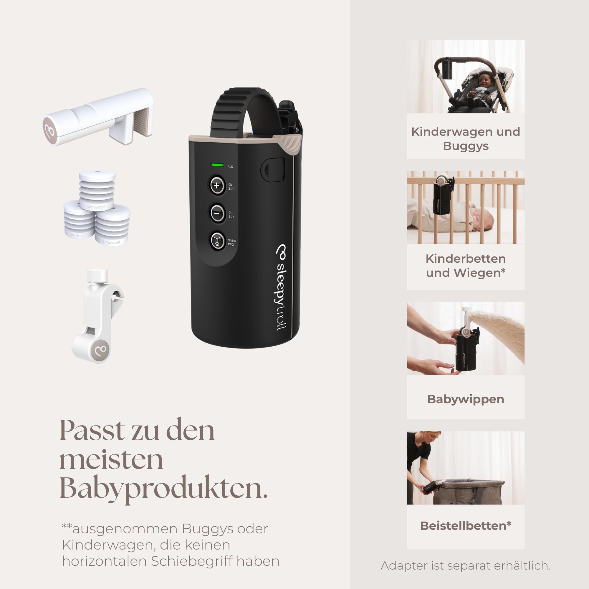Sleepytroll Baby Rocker Gen 2 – Intelligente Einschlafhilfe mit App-Steuerung, 12h Akku, 3h automatisches Schaukeln, Bewegungs- und Soundsensor, CE/FCC-zertifiziert, IPX4, skandinavisches Design