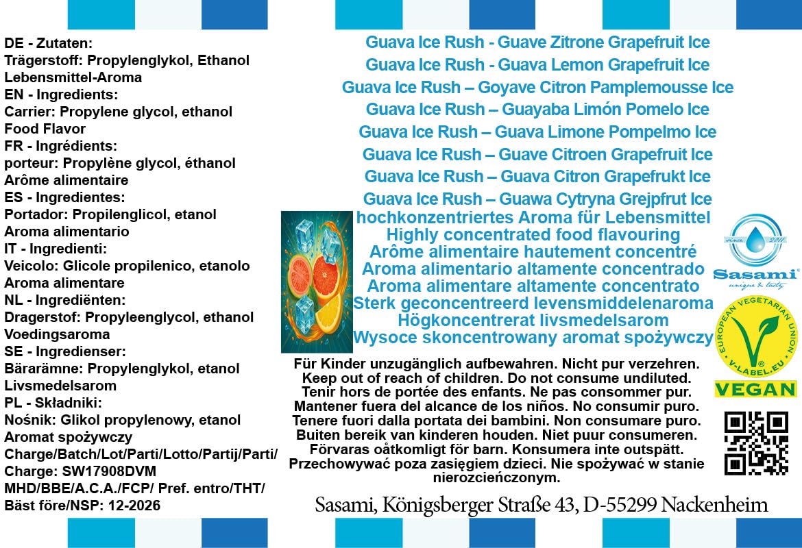 Guava Ice Rush - Guava Limone Pompelmo Ice Aroma Concentrato - Vegano - Sasami - 100ml