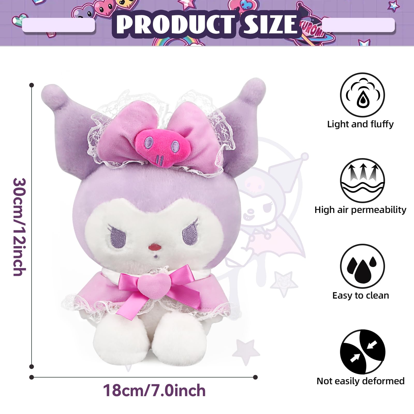 Hello Kitty Kuromi Plüschtier – 16 Cm Hoch, In 3 Pastellfarben, Süßes Kawaii-Design