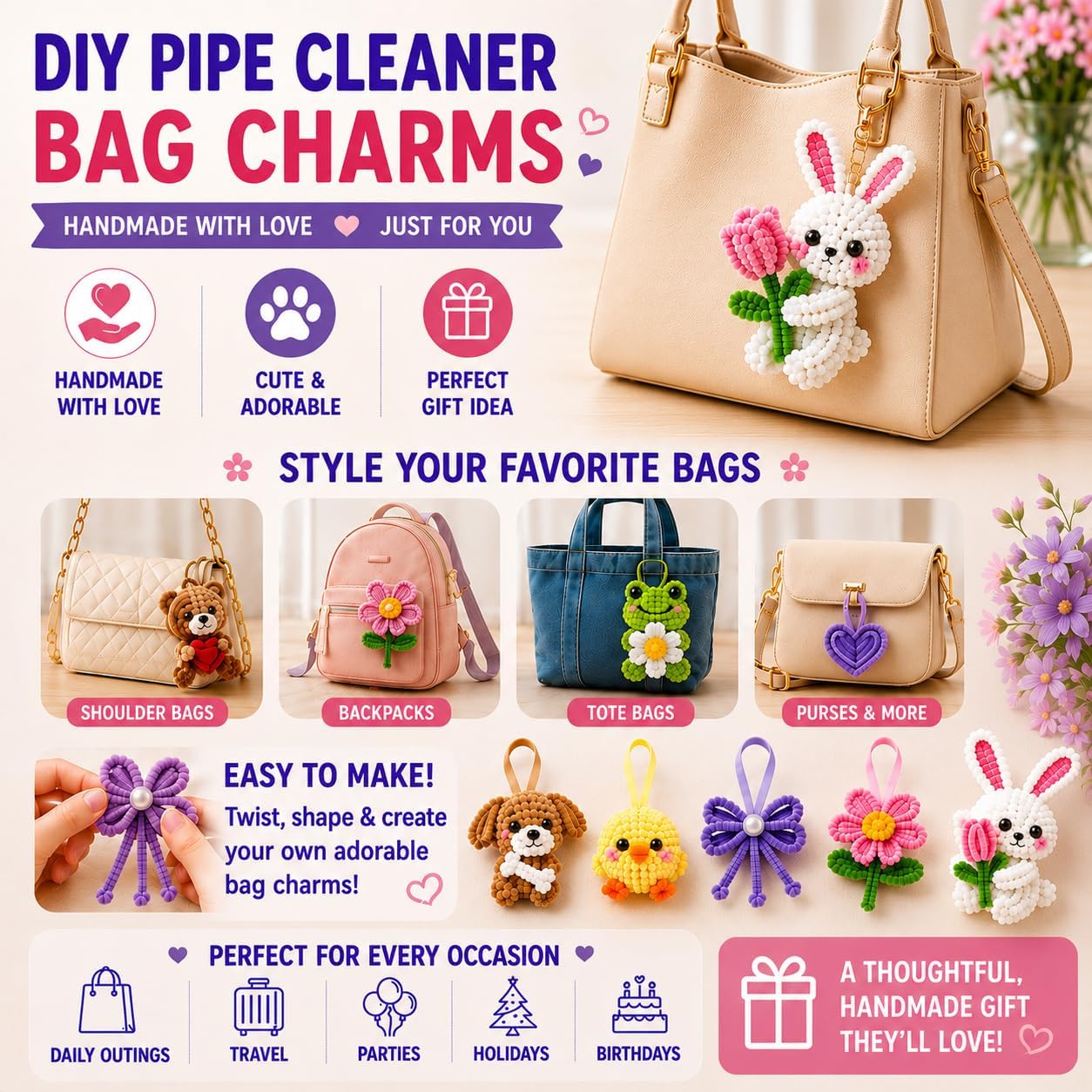 1000 Pcs 18 Colors Pipe Cleaner Craft, Pipe Cleaners Flowers Kit with Guide