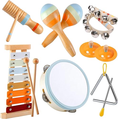 Instrumentos musicales para niños pequeños, juguetes musicales de madera Montessori para bebés de 1 a 3, INLAIER Instrumentos de percusión para
