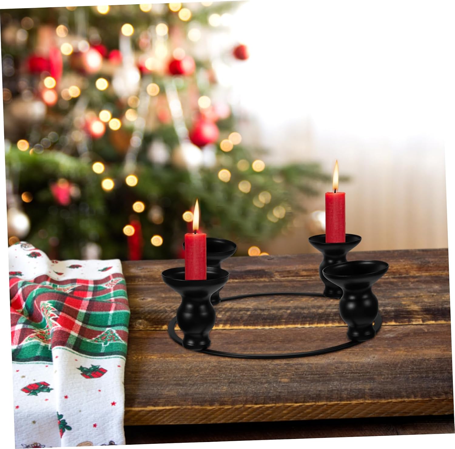 Metal Christmas Candle Holder Ring Iron Table Centerpiece Decorative Wreath Accessory Xmas Ornament