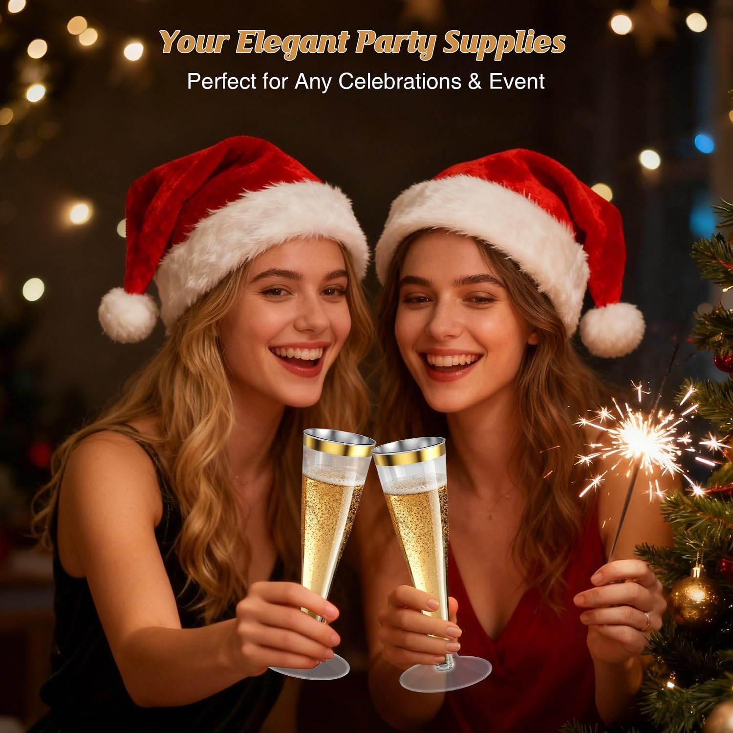 200 Pack Champagne Flutes Plastic Wine Glasses Disposable, 4.5 Oz Gold Rim Mimosa Glasses for 2026 Engagement Wedding Birthday Valentine Day Party Supplies, Bulk Toasting Cocktail Cups