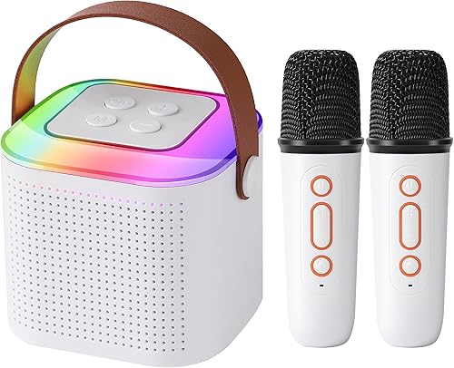 YEATEM Máquina de karaoke para niños y adultos, mini altavoz portátil de karaoke Bluetooth con 2 micrófonos inalámbricos, juguetes de regalo para