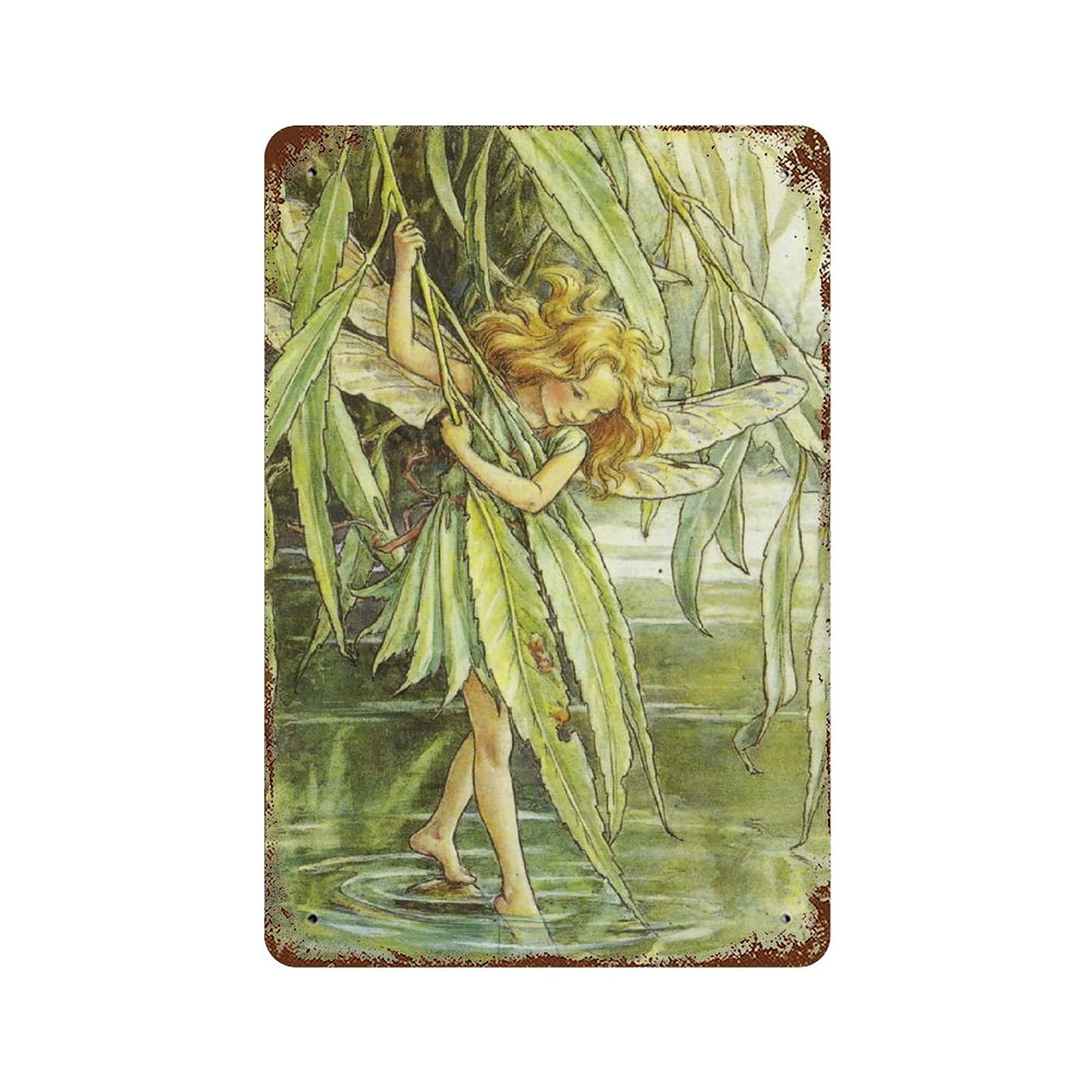 Preeklen Tin Sign 218 Retro Metal Aluminium Tin Signs Willow Fairy Flower Fairies Vintage Willow Tree Wall Art Nursery Decor Fairy Home Decor Rustic Wall Decor For Living Room Kitchen Farm Decoration 8X12 Inch